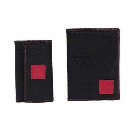 Portafoglio e portachiavi in pelle nera