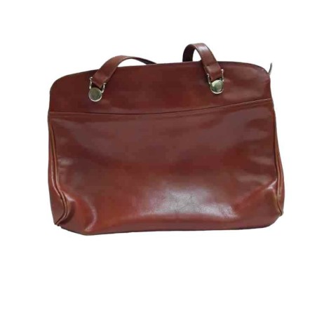 Borsetta donna pelle color cuoio, doppia lampo con tascino vintage