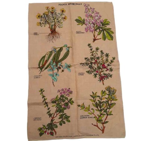 Asciugapiatti "piante medicinali" 100% lino stampe a mano