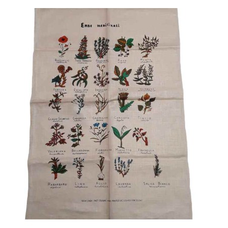 Asciugapiatti "erbe medicinali" 100% lino stampe a mano