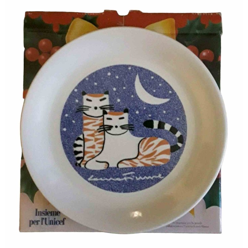 Piatto ceramica di Laura Fiume - Unicef soggetto gatti 24 cm