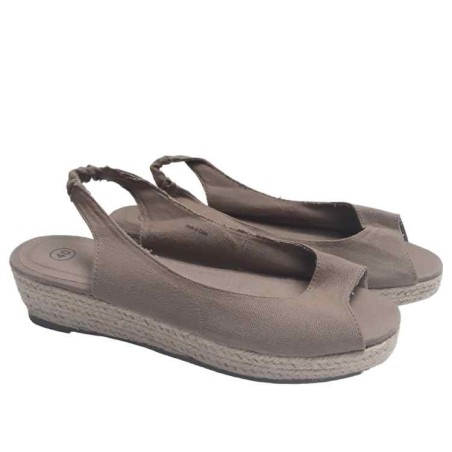 Sandali donna con zeppa in corda e tela marrone alt.4,5 n.40