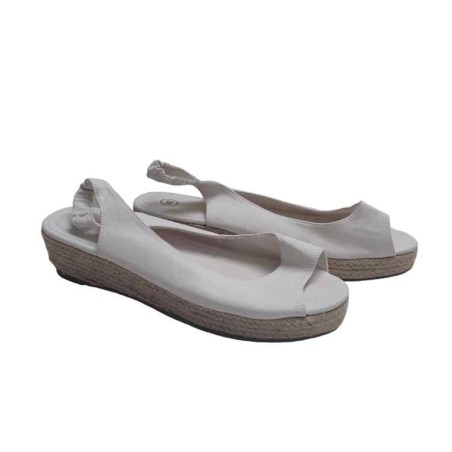 Sandali donna con zeppa in corda e tela bianca alt.4,5 n.40
