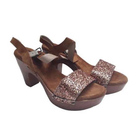 Sandali donna marroni con strass made in italy tacco 9.5 n.40